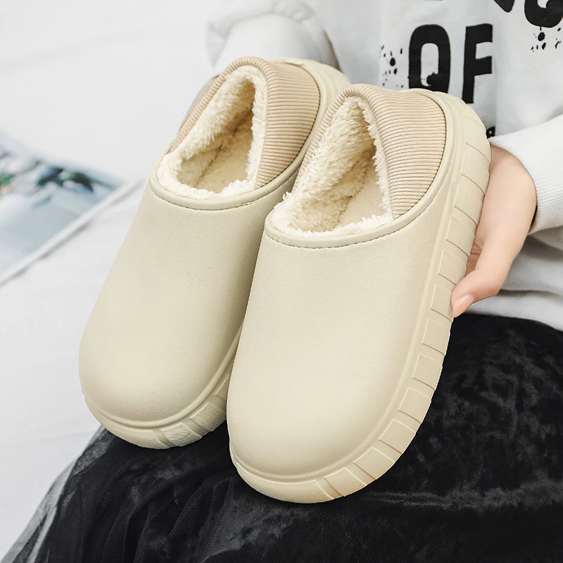 The New Men Women Winter Slippers Fur Slippers Warm Fuzzy Plush Garden Clogs Mules Slippers Home Indoor Couple Soft Slippers