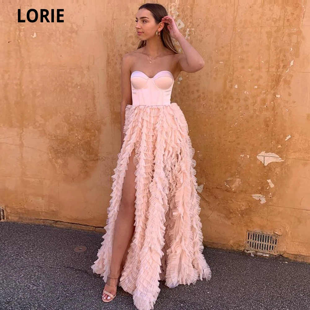 LORIE โมเดิร์นสีชมพู Sweetheart A Line ชุดราตรี2021ชั้น Side Slit เสื้อคลุม De Soiree อย่างเป็นทางการ Vestidos De Fiesta พรหมชุด