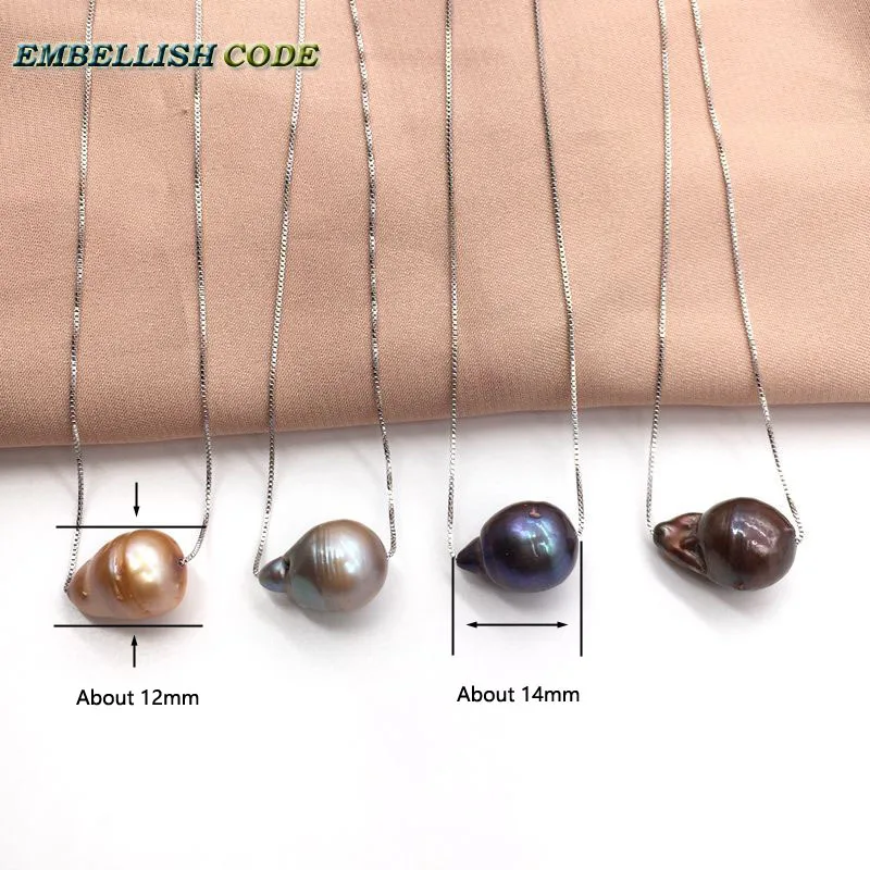 12mm Hot Simple Small Baroque Pearl Fireball Pear Charming Pendant Blue Black Gray Coffee Yellow Golden Box Chain 16'' 18inch