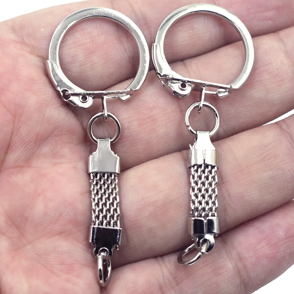 100Pcs Key Chains Keyrngs With Mesh Belt Metal Silver Tone Charms Jewelry DIY Accessories  6.2x2.3cm(2 4/8