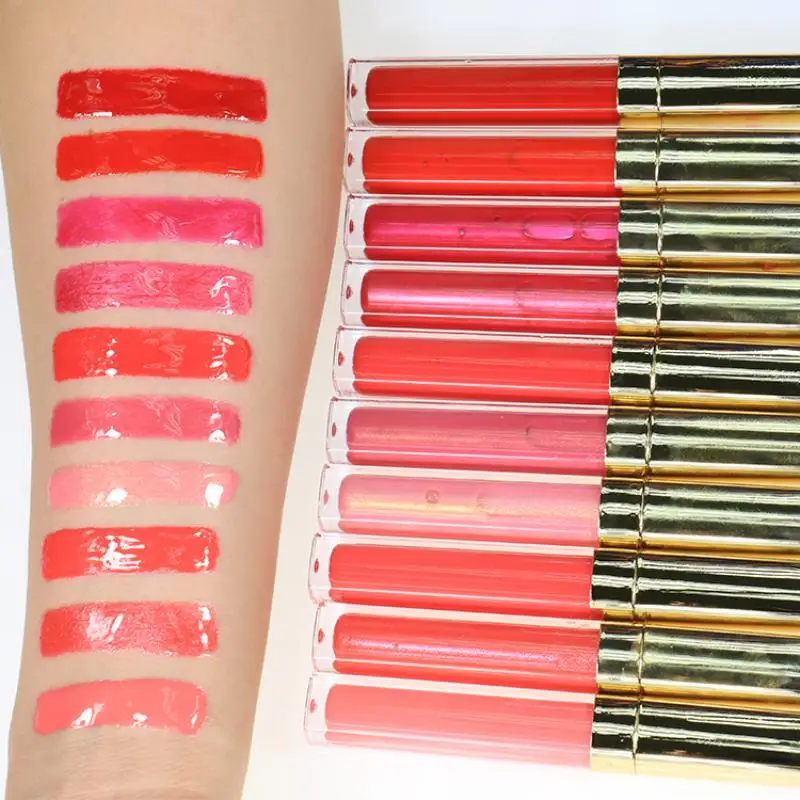 

Private Label Lipgloss Wholesale Clear Shiny Glitter Glossy Makeup Lip Gloss Gold Tube Custom Logo Liquid Lipstick Bulk