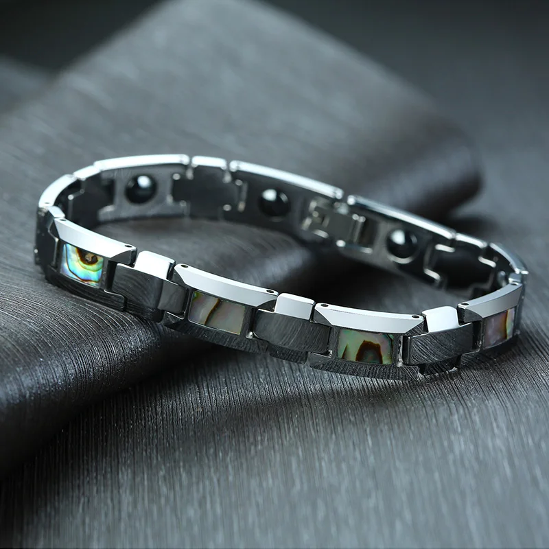 OKtrendy Tungsten Bracelet Men Shell Hematite Magnetic Bracelet Health Energy Chain Link Tungsten Bracelet for Arthritis Healing