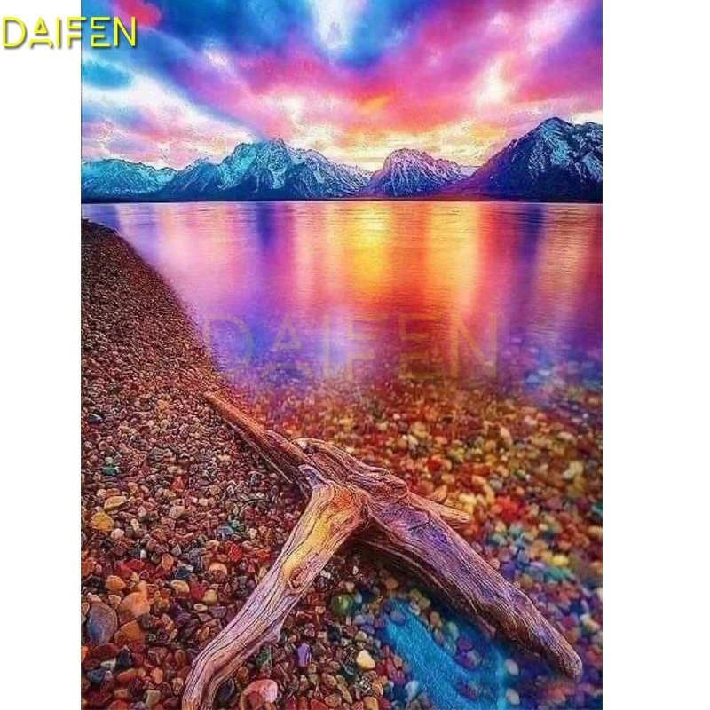 Full Round Diamond painting Cross stitch wood sea DIY Diamond embroidery mountain peak Full Square Diamond mosaic Colored stones