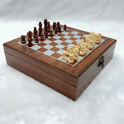 New Wooden Chess Set Folding Dice Domino Poker 32 Chess Pieces Internal Storage Portable Travel Board Game Set for Children Kid