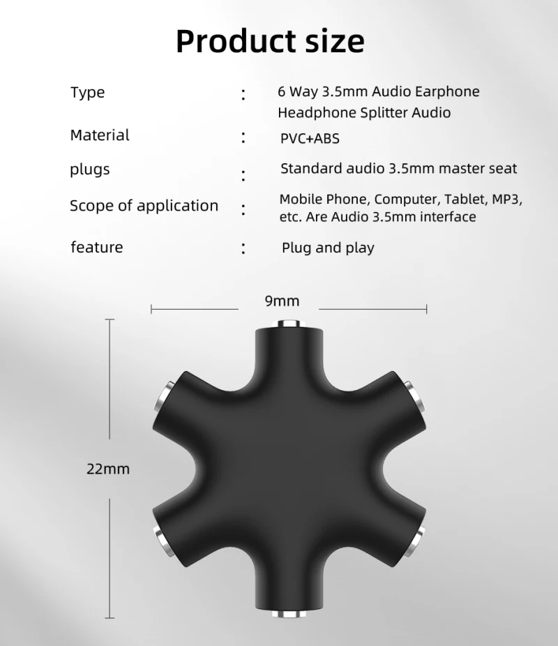 6/1Pc 3.5มม.หูฟังหูฟังสเตอริโอเสียง Splitter1ชาย2 3 4 5พอร์ตชายสายแจ็คสายหูฟัง6 Hub Way Audio Adapter