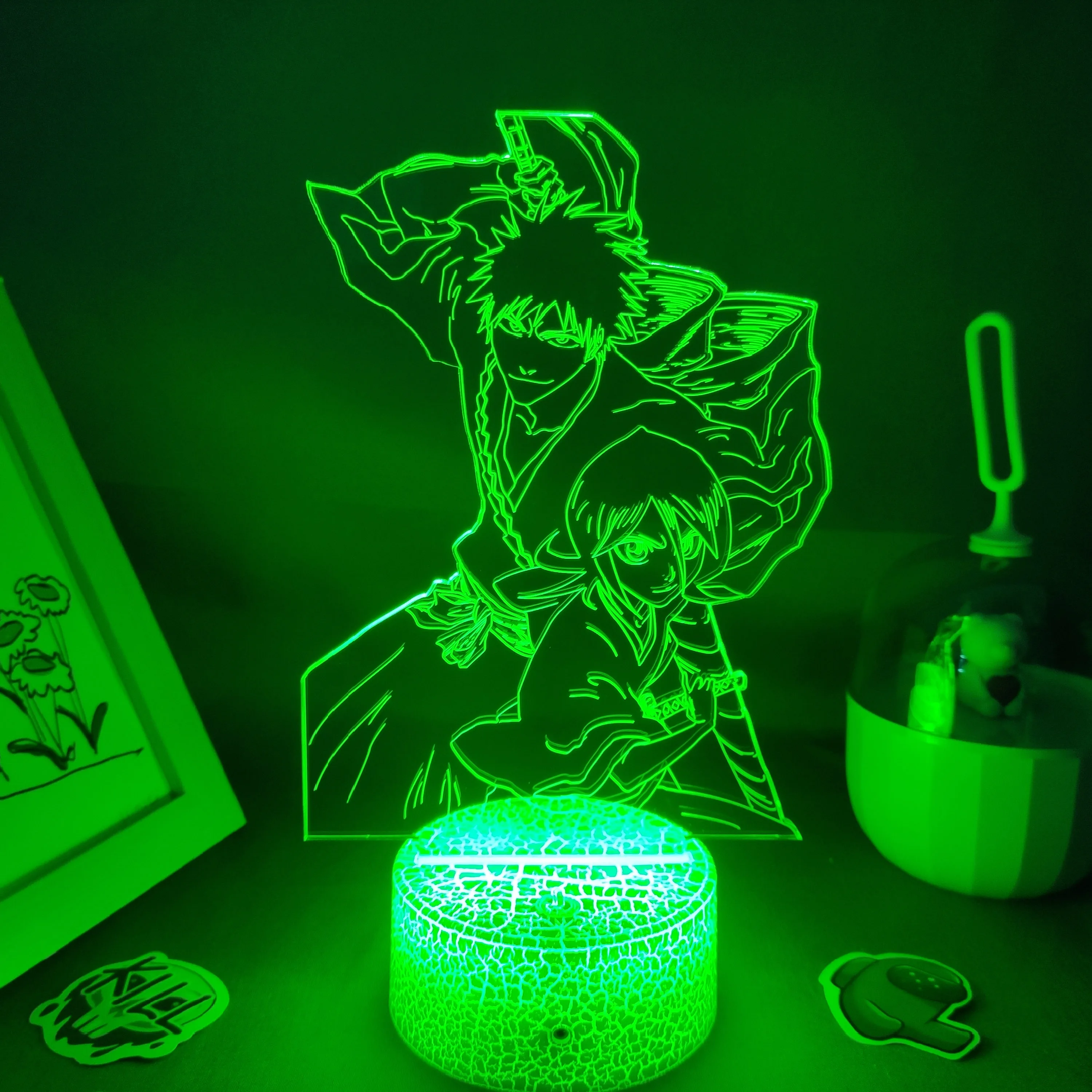 Anime Bleach Figure Ichigo And Rukia 3D LED Neon Nightlights Birthday Gift for Friends Otaku Bedroom Table Decor Manga Lava Lamp
