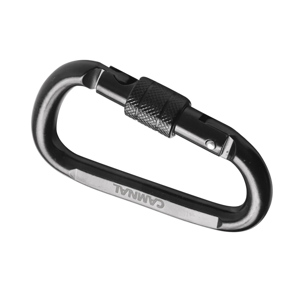 D-Shape 30KN Screw Locking Carabiner Rock Climbing Equipment CE Certified Black