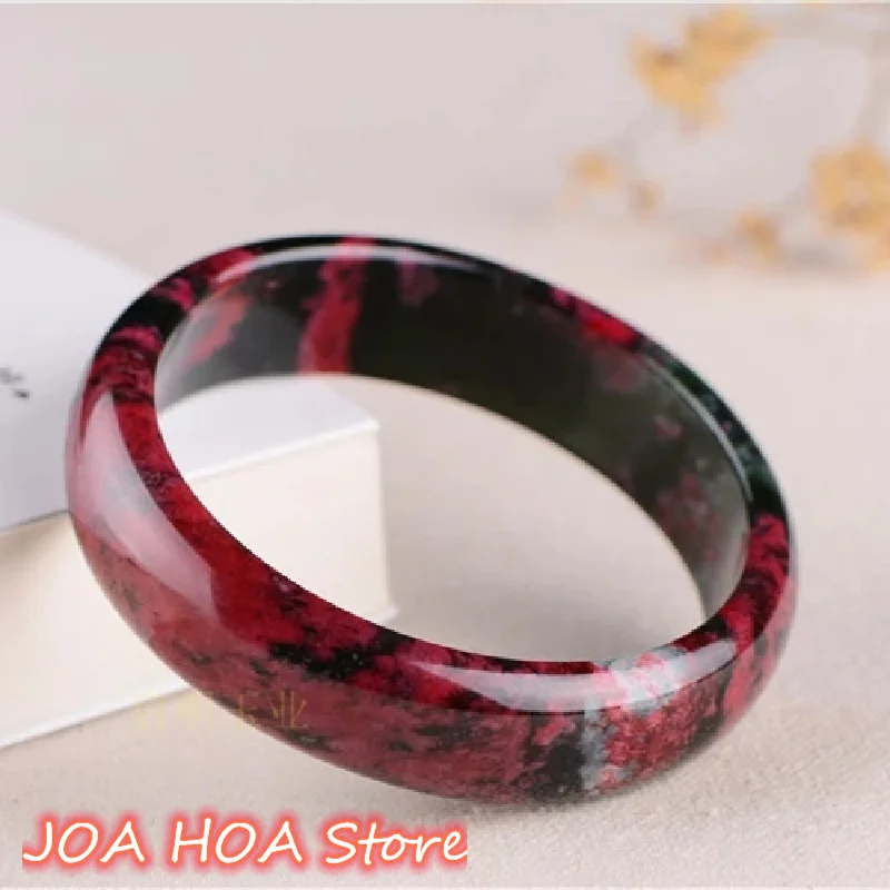 Newest Natural Pink Black Flower Gemstone Jade Bracelet Genuine Jewelry Bangles Handring Fine Jewellry