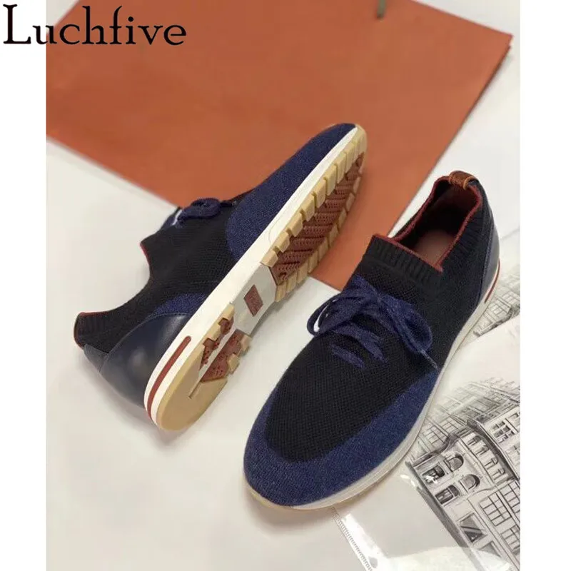 Men lace-up Flat Shoes Casual Shoes Simple comfortable leisure Sneakers Knitted Elastic slip-on Run Shoes 2021 Hot Brand Shoes