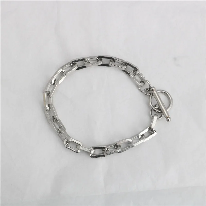 Fashion Long Flat Thick Mouth O-shaped Stainless Steel Bracelet Hip-hop Trend Stainless Steel Bracelet Hot Sale