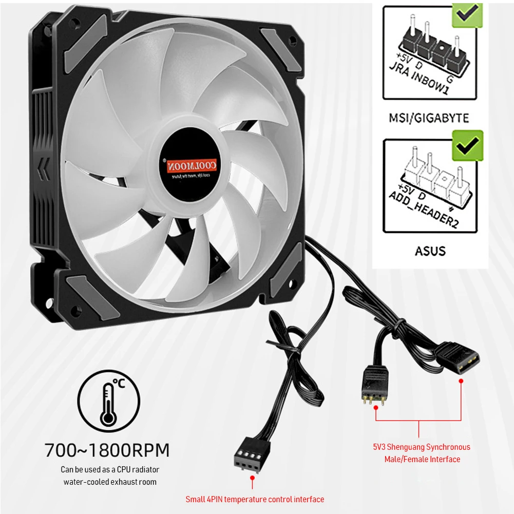 COOLMOON-enfriador de CPU ARGB 120mm, radiador de 4 pines, silencioso, PWM, Control de temperatura, 5V, PC, carcasa de ordenador, ventilador de refrigeración