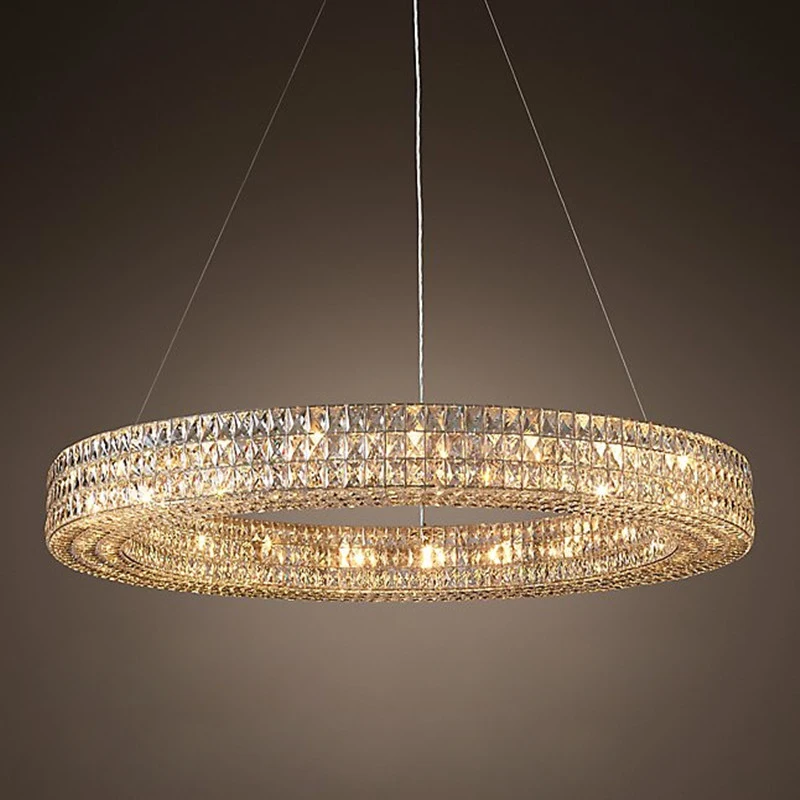 Nordic Round American Engineering Villa Light Luxury Crystal For Living Room Dining Room New Model Room Eectangular Chandelier