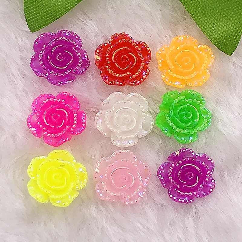 DIY 30pcs Mix AB14mm  Resin 3d Flower Flatback Rhinestone Wedding Buttons Crafts