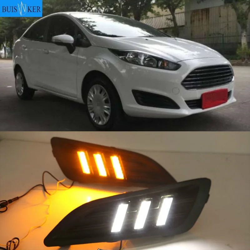 

1Pair for Ford Fiesta 2013 2014 2015 2016 LED Daytime Running Light LED DRL Fog lamp cover Yellow Turning signal Lights