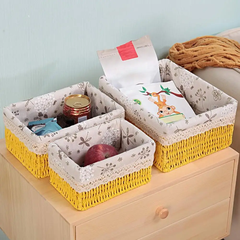 S M L Woven Storage Basket, Handmade Wicker Storage Basket with Removable Liner Home Decoration Organize