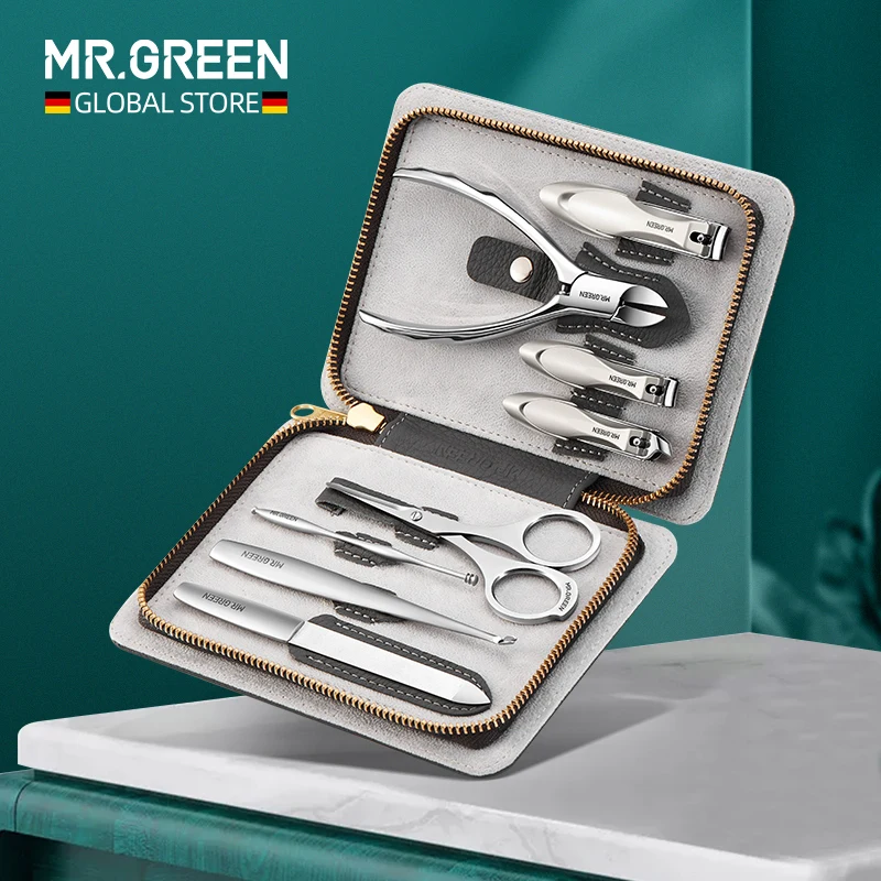 MR.GREEN Manicure Set kit professional Top-Grade Full Grain Cow Leather Packaging Nail Clipper Kits Perfect Gift Friends Family