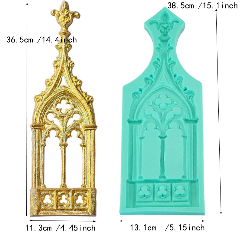 European Church Door Window Silicone Cake Decorating Tools Confeitaria Moldes Fondant Chocolate Soap Candle Mold Baking K732