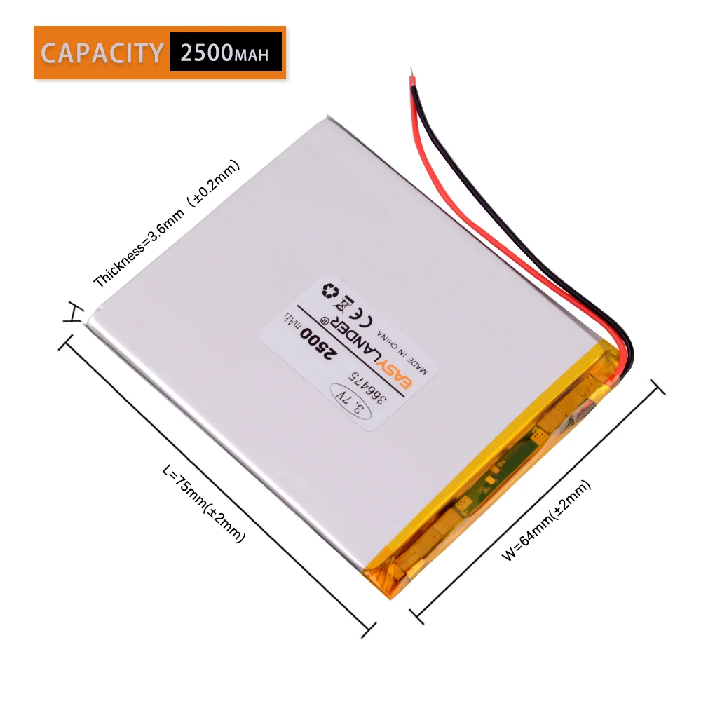 10pcs /Lot 366475 3.7V 2000mAh Rechargeable Lithium Li-ion Polymer Battery For Tablet Pc