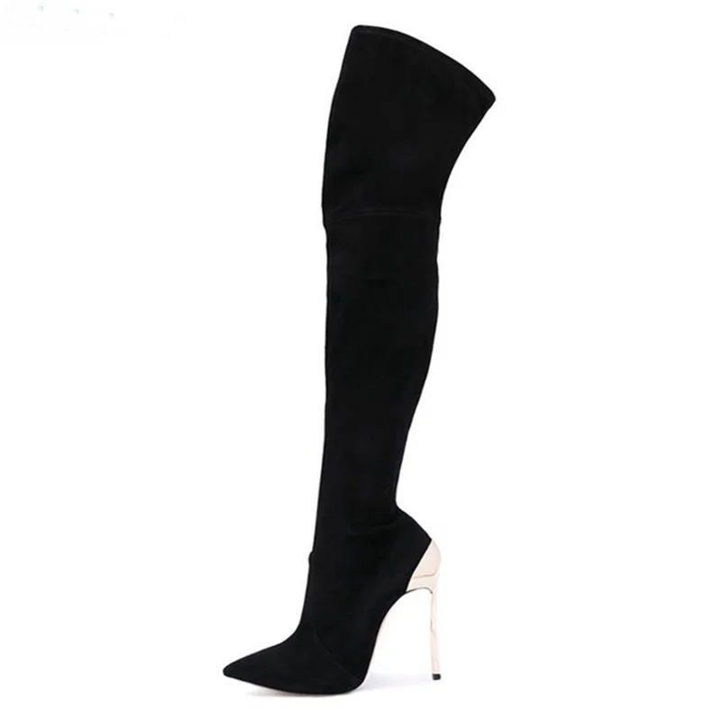 Pointed Toe High Heel Boots Newest Brand Winter Boots Sexy Over the Knee Boots for Woman 2018 Stretch Fabric Thigh High Boots