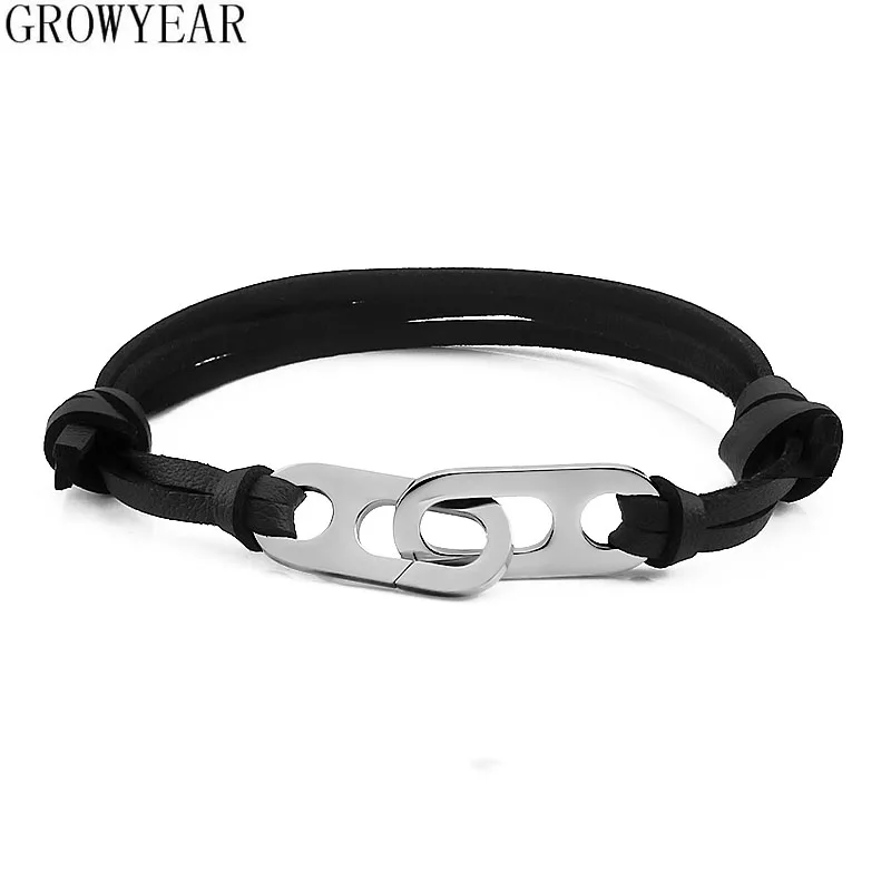 Black Genuine Leather Bracelets Hand Made 8 Shape Pendant Charm Rope Strand Bracelets Bangles for Male Female Bracelets Jewelry