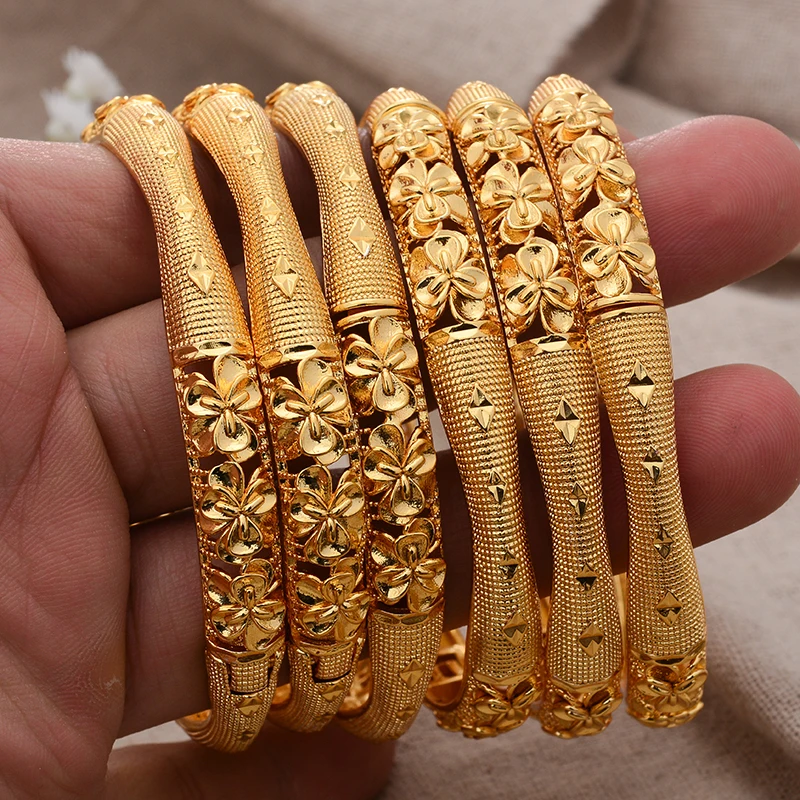 

6Pcs/lot Dubai Gold Color Bangles For Women African Gold Jewelry Bride Indian Nigerian Wedding Jewelery Bangles&Bracelet Gift