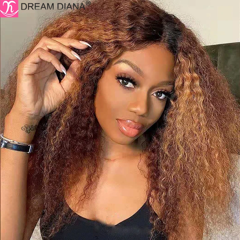100%  Brazilian Virgin Kinky Straight Hair 3 Bundles 1B 30 Ombre Afro Yaki Hair 3 Bundles 2 Tone Brown 100% Human Hair Extension