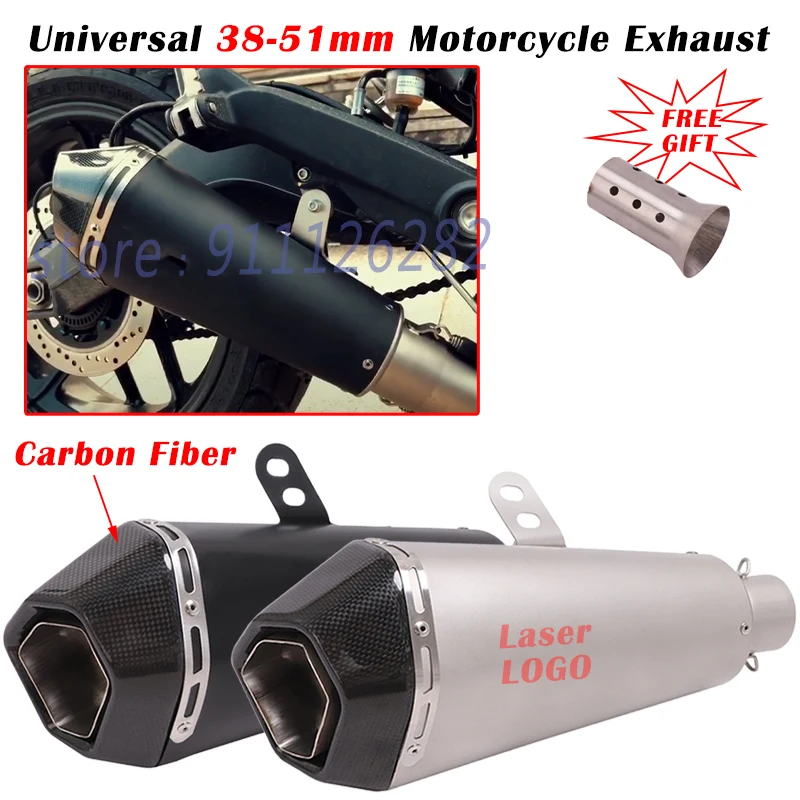 Universal 51mm Motorcycle Exhaust Pipe Tip Motocross Escape Systems Modified Carbon Fiber Muffler DB Killer For MT07 CB650F Z900