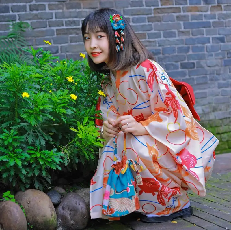 Hot Sale Japanese Clothing Women Original Dress Standard Traditional Kimono Dance Costumes One Size Cherry beauty Kimono Robe