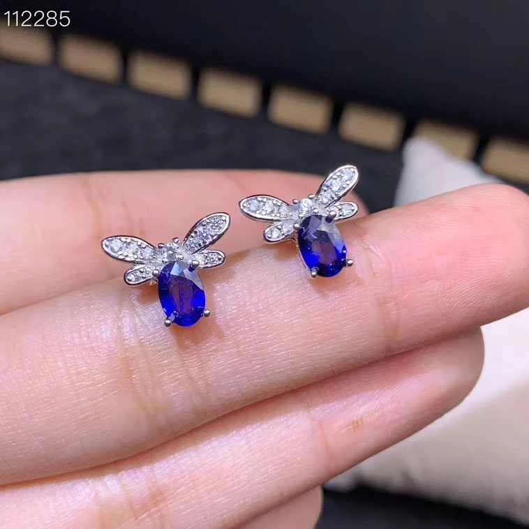 KJJEAXCMY Fine Jewelry 925 sterling silver inlaid natural sapphire female earrings Ear studs trendy support detection