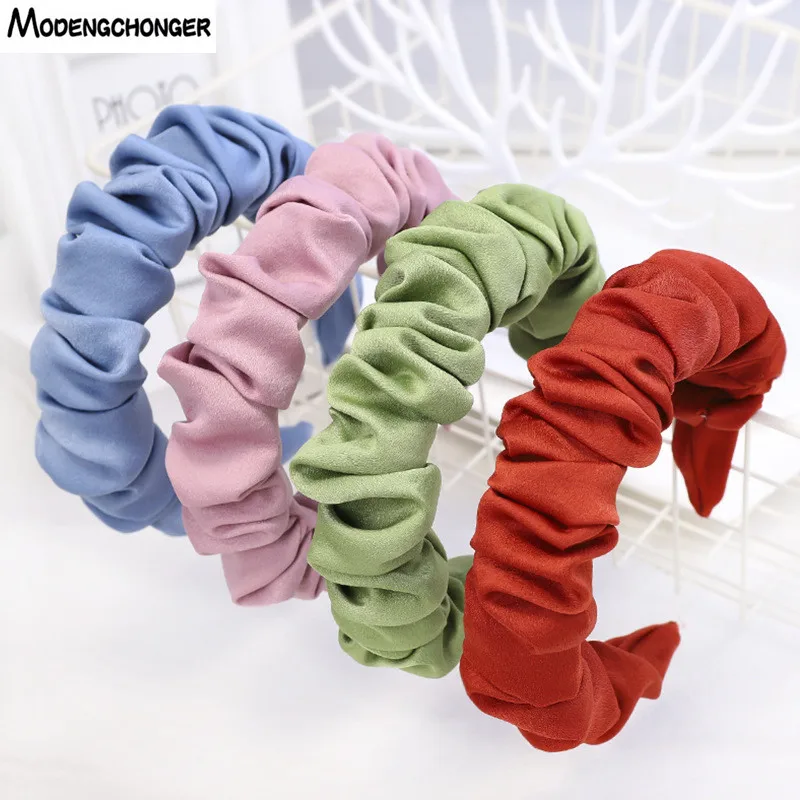 High Quality Folded Headband Cute Lady Soft Fabric Women Satin Body Wave Headbands Fashion Big Size Hair Bands Hair Accessories