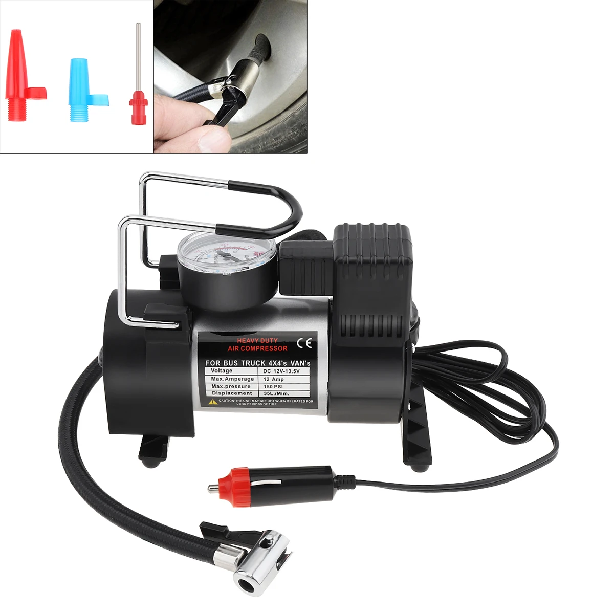 

12V 35L/Min 150PSI Portable Car Digital Display Multifunctional Electric Inflating Pump with Three Nozzle for SUV / MPV / Sedan