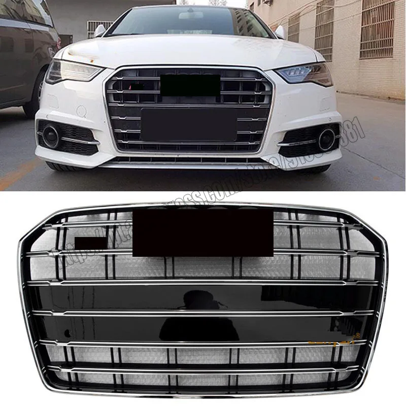 S6 Style Front Grill Honeycomb Grille Silver Black New Fit For Audi A6 S6 2016 16 2017 17 2018 18