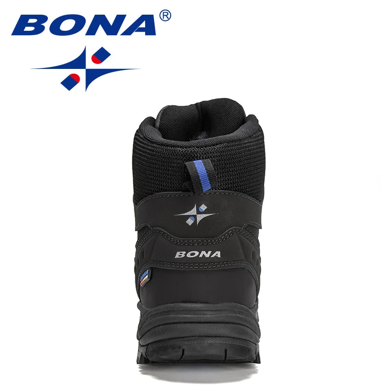 BONA-Ankle Boots de Pelúcia Quente para Neve Masculina, Tênis Antiderrapantes, Botas de Caminhada, Couro de Ação, Designers Brand, Inverno, Novo,