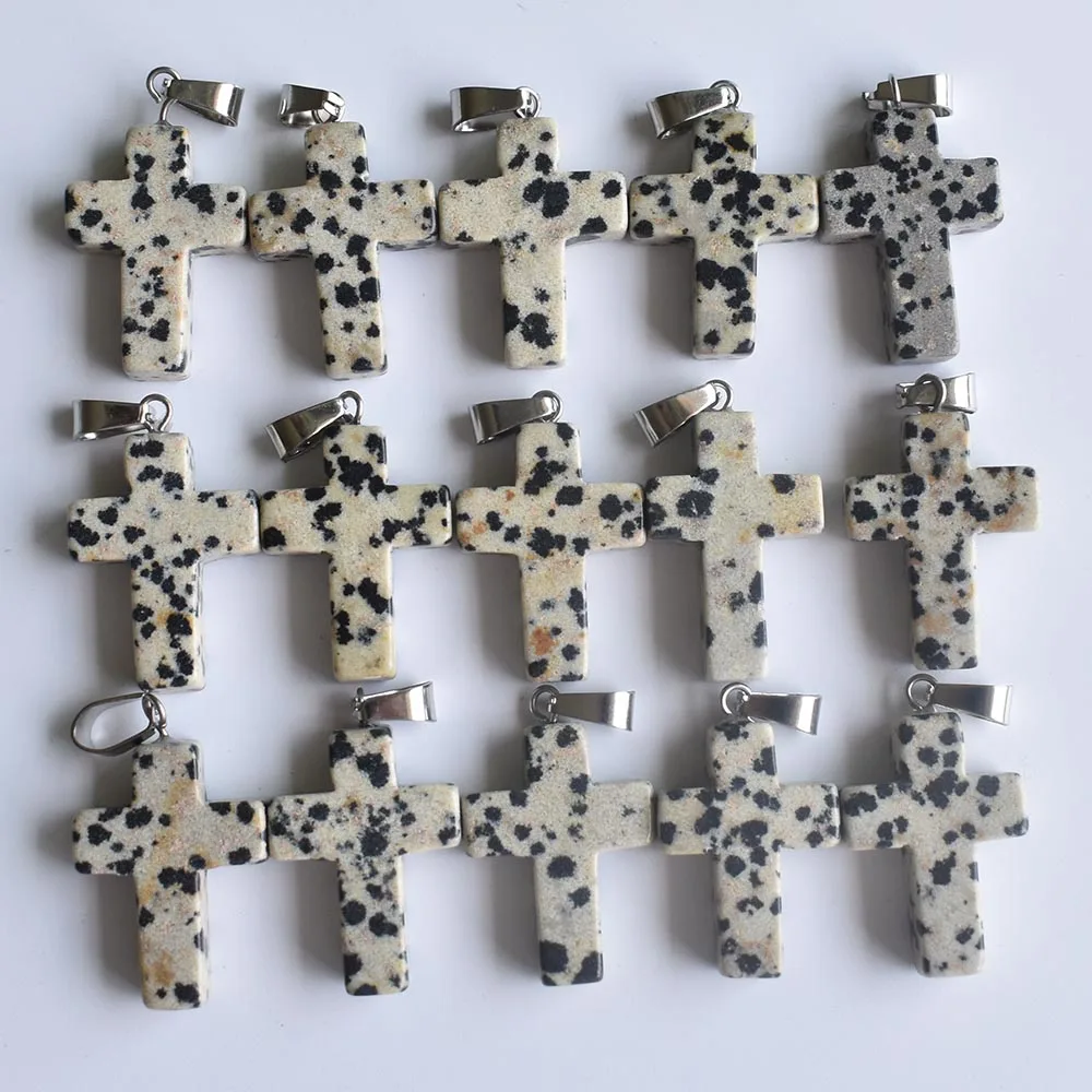 Fashion hot sell natural stone mixed color assort cross pendants Charms fit Necklaces jewelry making  Wholesale 50pcs/lot