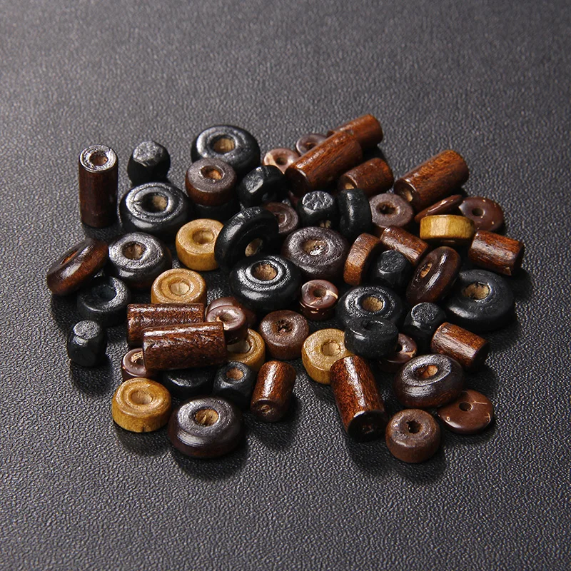 10-20g Natural Wooden Beads Round Flat Cylinder Square Wooden Prayer Beads for DIY Necklaces Bracelets Jewelry Making Supplies