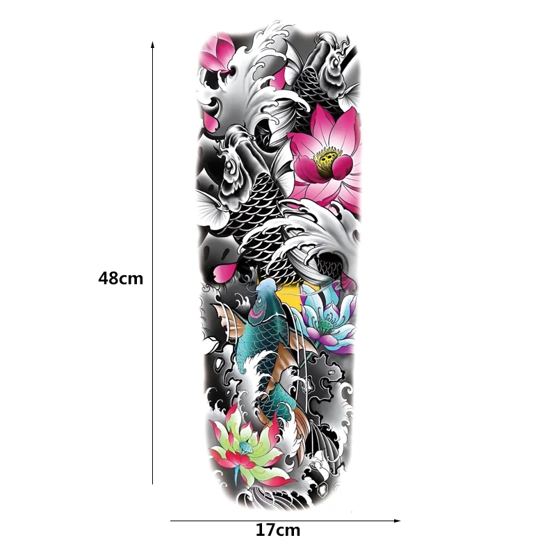 1Sheet Extra Large Temporary Tattoos Full Arm and Carp Lotus Arm Tattoo Sleeves for Men Women