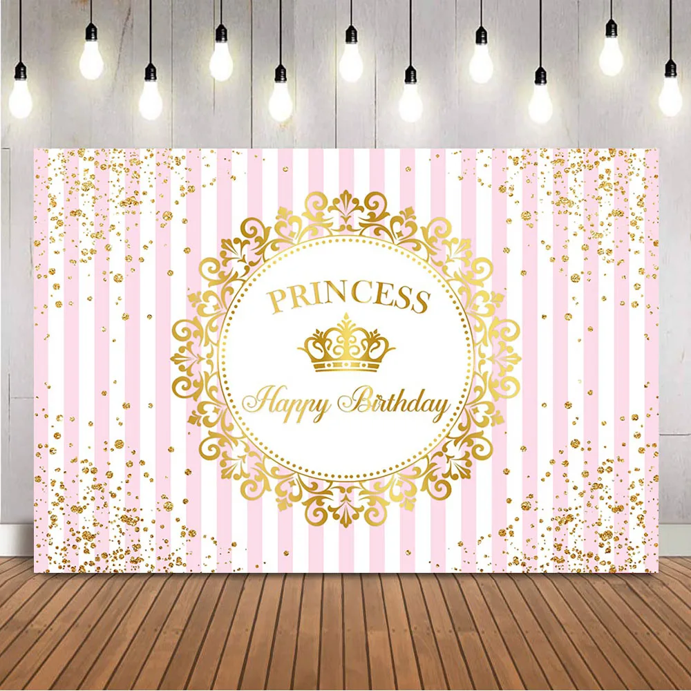 작은 공주 배경 생일 축하 사진 배경을 사용자 정의 골드 반짝이 뿌리 점 골드 크라운 보이 프린스 장식