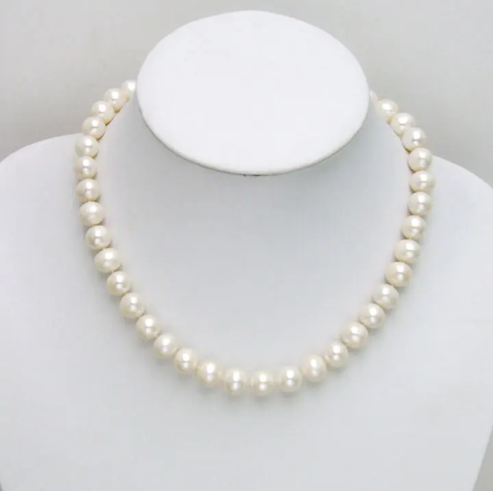 Qingmos Natural White Pearl Necklace for Women with 11-12mm Freshwater High Luster A+ WHITE Pearl Chokers 17