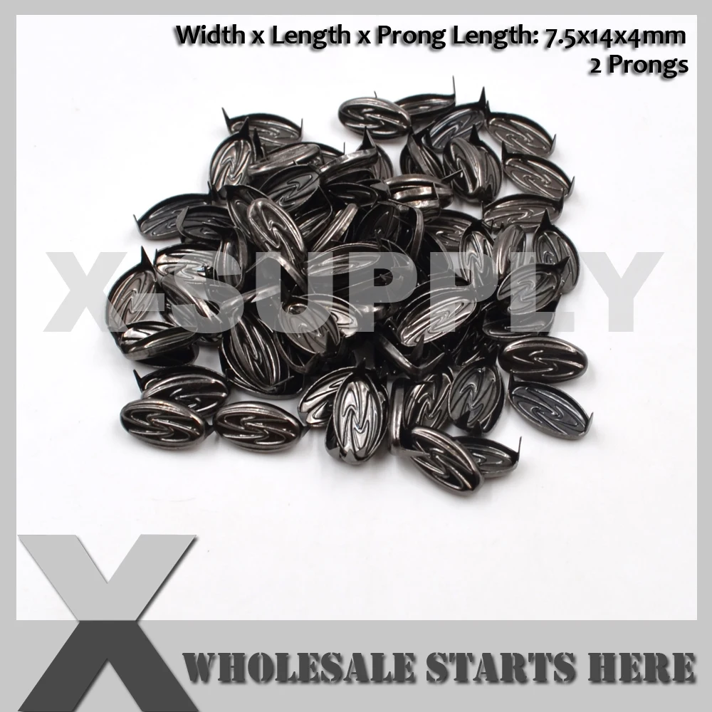 

7.5x14mm Black Nickel Oval Nailhead Stud With 2 Prongs for Leather Craft/Bag/Shoe/Clothing