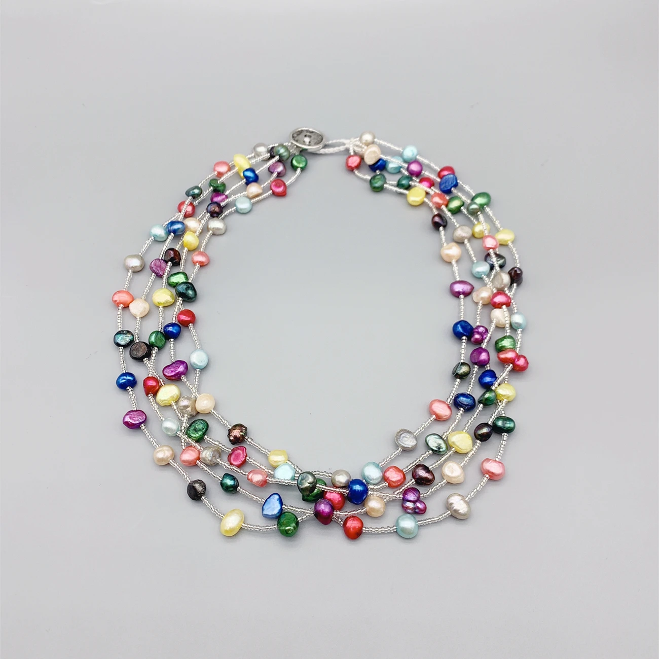 FoLisaUnique 5 Strands Layers Multicolor Potato Pearls Necklace For Women Gift Trendy Jewelry Stacking Strands Choker Necklace