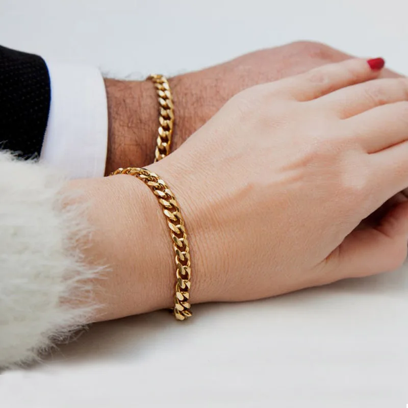 Curb Cuban Link Chain Bracelet for Men Women Couples Stainless Steel Wristbands 3mm to 11mm to Boyfriend Husbands