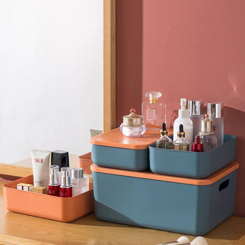 High Capacity Storage Box with Lid for Clothes Cosmetics Sundries Plastic Storage Basket Organizer Bathroom Kitchen Accessories