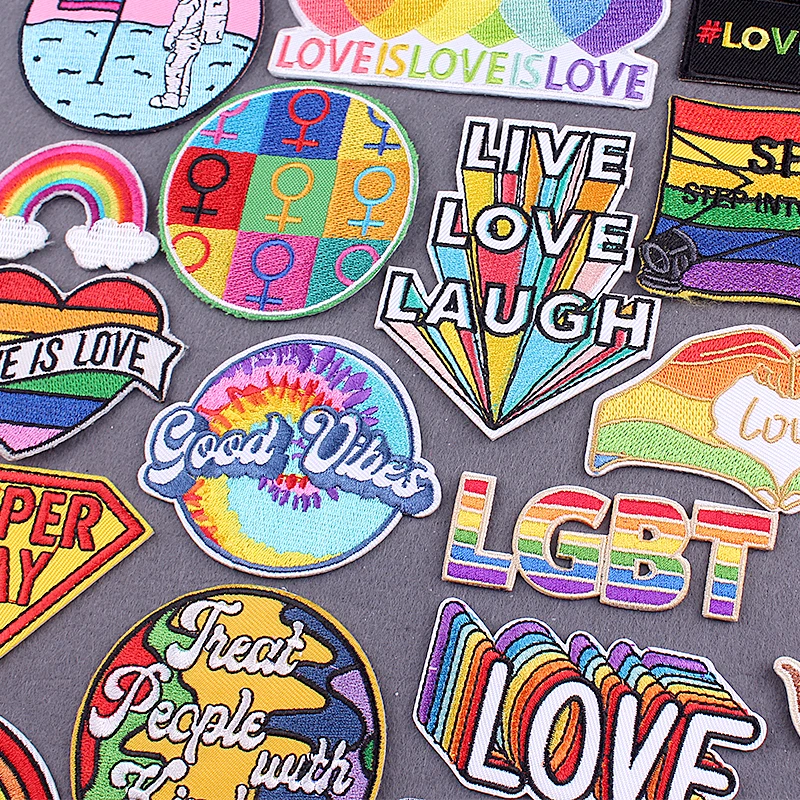 

Love is Love Badges Gay Pride LGBT Patch Iron On Patches For Clothing Stickers Rainbow Patches On Clothes Stripes Accessory