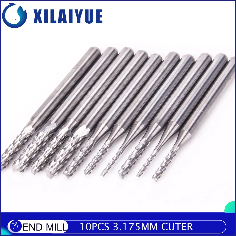 

10pcs 3.175mm End Mill 1.5"Shank Milling Cutters CNC Router Bits Cutting Milling Wood Cutters For Milling and Wood Drilling Tool