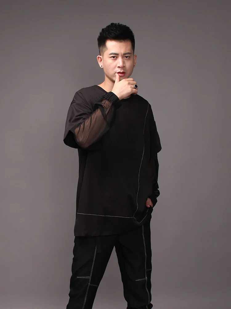 

Men's Long Sleeve T-Shirt Summer New Dark Round Leader Sub Eye Stitching Design Fashion Trend False Two Long Sleeve T-Shirts