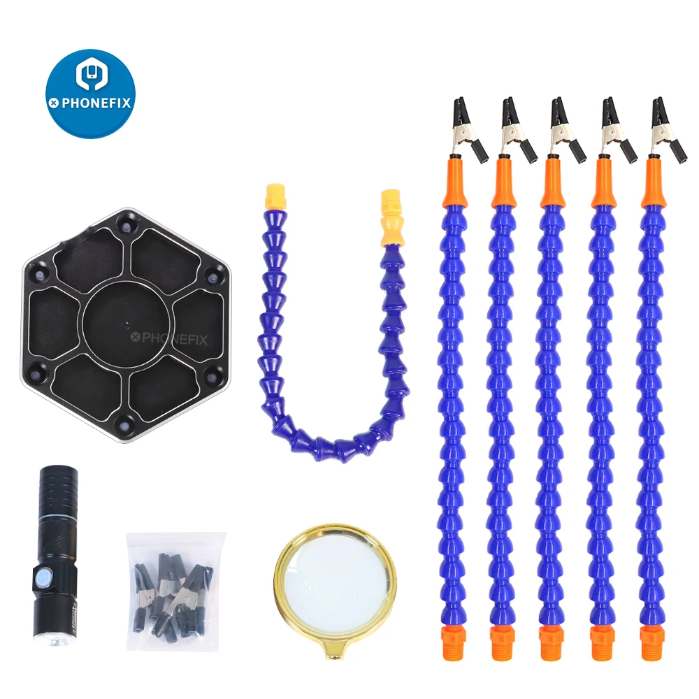 Soldering Helping Hand Third Soldering 6 Flexible Arm Magnifier Soldering Iron Holder PCB Welding Station for RC Drone Repair