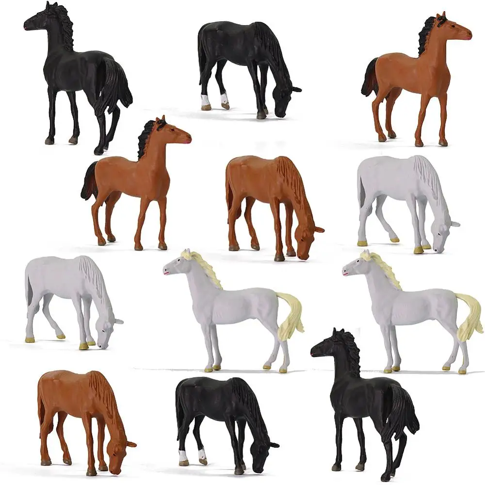 Evemodel 12pcs/24pcs O Scale 1:43 PVC Model Horses Animals Stock Railway Scenery AN4302