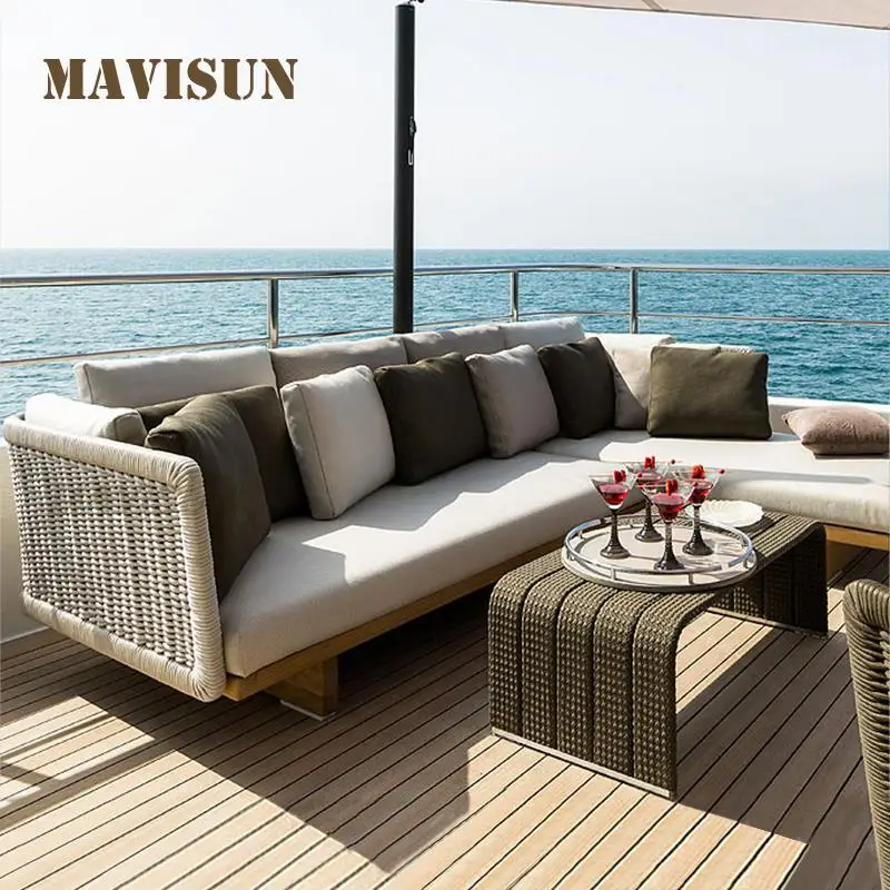 High Quality Outdoor Teak Rattan Sofa Solid Wood Combination Nordic Courtyard Garden Terrace Leisure Waterproof Sunscreen Chair