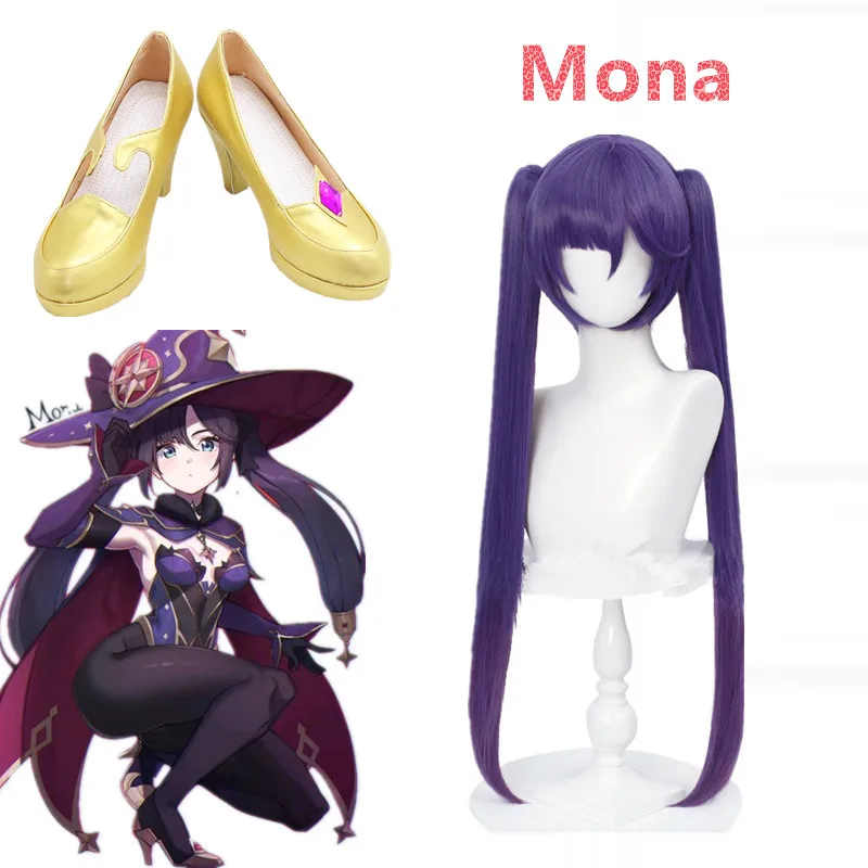 

Genshin Impact Mona Cosplay Shoes Game Genshin Impact Mona Cosplay Shoes Mona Cosplay Wig Women Golden Boots Shoes High Heels