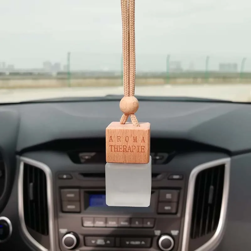 Wholesale 8ML New Car Hang Perfume Air Freshener Empty Packing Pendant Square Glass Bottle Auto Interior Trinket Gift Customed